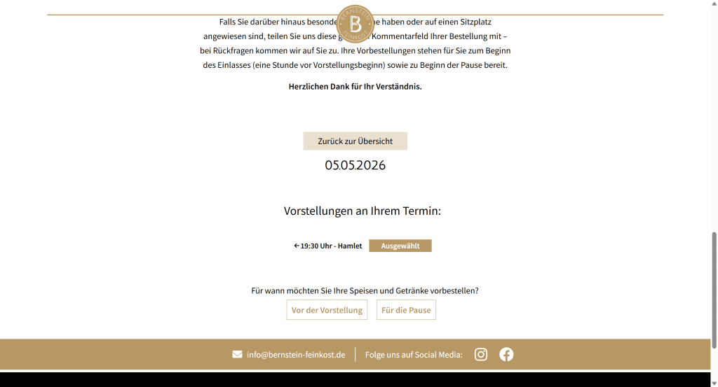 Vorbestell-Ansicht mit automatischer Pausen-Erkennung pro Vorstellung